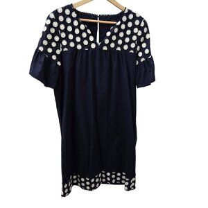 J. Crew Shift Dress Womens 8T Navy‎ blue White Daisy Lined V-neck Keyhole Summer